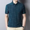 中年の男性ゆるい格子縞のポロシャツストリートウェアファッション基本的な男性服Tシャツ夏半袖ボトムビジネストップ240106