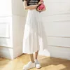 Skirts Girls Kawaii Medium-long Chiffon Pleated Skirt Women Summer Fashion Casual Ladies Cute Lace Long Black Female Outerwear