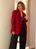 TRAF Red Fashion Blazer For Women Vintage Velvet Single Button Fitted Blazer Ladies Elegant Office Casual Long Sleeve Jackets 240105