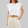 Kvinnors T-skjortor Rund hals T-shirt Casual Fashion Cap Sleeve Tank Top Solid Color and Strip 2024 Summer Loose Blouse