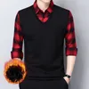 Smart Casual Formal Men Polo Camisas Falsas Duas Xadrez Rua Vintage Roupas Masculinas Primavera Outono Moda Manga Longa Negócios Tops 240106