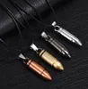 Men Titanium Steel Necklaces Bullet Pendant Leather Chain Necklace Women Jewelry9678897