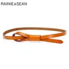 Belts RAINIE SEAN Thin Real Leather Women Belt Korean Casual Ladies Knot Belts for Dresses Autumn Camel Self Tie Strap Accessories 22071