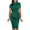 Casual Summer High Quality Bow O Neck Short Sleeve Slim Midi Dress Lady Bodycon Office Work Dresses for Women Professional 240105