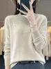 Fashion Spring Long Sleeve Women Knitted Sweater 100% Merino Wool Mock Neck Pullover Clothing Knitwear Basic Jumper Tops 240105