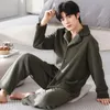 Mannen Nachtkleding 2024 Mannen Pyjama Herfst Winter Composiet Kasjmier Pyjama Dikke Koraal Nachthemd Revers Effen Kleur Homewear Set