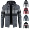 Jaqueta listrada masculina casual suéter macio inverno outono zíper casaco de malha marca de luxo moda y2k com capuz jumpers casaco de malha 240105