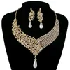 Delicate Golded Crystal Necklace Earring India Pearl Women Brides Bridal Wedding Party Jewellery Accessories Gift 240106