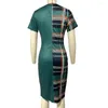 Party Dresses Women Printed Dress Elegant Office Lady With Symmetrical Patchwork Print Slim Fit Hip Wrap Women's O-Neck Kort för arbete