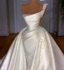 Abito da sposa in raso chiesa 2024 Elegante vintage una spalla perle perline abiti da sposa sposa bianco Vestido De Noiva YD