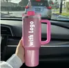 مخزون الولايات المتحدة مع شعار Cosmo Pink Flamingo Tumbler Consching Agent H2.0 نسخة طبق الأصل من الفولاذ المقاوم للصدأ مقبض القش والقش 1.