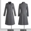 High quality wool blend long trench coat for women big size single breasted winter elegant clothes - black grey blue 240106