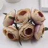 Dekorative Blumen LOT 6 Stück Künstliche Rosen Blütenköpfe Vintage Teeknospenstrauß DIY Hochzeit Brautkranz Corsage Ehe Fake