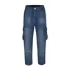 سراويل جينز للرجال كلاسيكي بلون زرقاء مزدوج جيب غير رسمي يوميًا