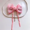 Hair Accessories 2024 Fashion Crown Rhinestones Clip For Children Sweet Pink Series Fabric Long Ribbon Bow Hairpins Girl Headwear