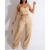 Women's Two Piece Pants 2024 Spring Summer Solid Color Temperament Camisole Top Tooling Wide Leg Trousers Suit