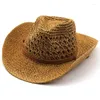 Boinas 2024 Western Cowboy Hat Hombres Panamá Al aire libre Verano Playa Cap Mujeres Sombrero Vaquero Hombre Chapeu Wide Brim Sol de paja para hombres