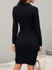 Herbst Winter Mode Midi Kleid 2023 Büro Dame Lange Sleave Dünne Kleider Elegante Bodycon Arbeit Business Bleistift Solide 240106