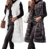 Femmes gilet manteau fausse fourrure rayure horizontale point ouvert longue veste d'hiver sans manches solide col rond épais vêtements d'extérieur quotidien 240106