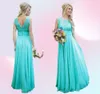 2019 Nieuwe Teal Country Bruidsmeisjesjurken Scoop A Line Chiffon Kant V Backless Lange Goedkope Bruidsmeisjes Jurken voor Bruiloft BA15139065437