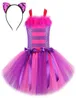 Cheshiree Cat Tutu sukienka dla dziewcząt Kostium Halloween Sukienki dla dzieci z opaską księżniczki dziewczyny
