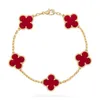 Klasik Van mücevher aksesuarları v Gold Cnc Fanjia 18K Gül Kırmızı Agate Tiger Göz Taşı Şanslı Yonca Lazer Beş Çiçek Bilezik Kadın Yüksek Sürümü