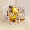 Poppenhuis 3D Houten Miniaturas Poppenhuisspeelgoed DIY Hut Studeerkamer Speelgoedset Prinses Poppenhuis voor verjaardagscadeautjes Decor 240106