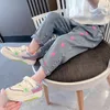 Princess Jeans Pants Girls Denim Trousers Kids Baby Embroidered Elastic Waist Childredn Long Pant for Girl 240106