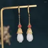 Dangle Earrings 925 Silver Needle Imitation Hetian Jade Magnolia Copper Gold-plated Tassel Retro Drop Pendant Chinese Jewelry