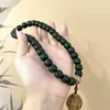 Ensemble de collier et boucles d'oreilles avec racine de Bodhi naturelle tenant un Hanfu chinois vert pour hommes et femmes, disque autour des doigts, perles de Johor, bracelet chapelet