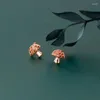 Stud Earrings 925 Sterling Silver Zircon Mushroom For Women Girl Mini Simple Geometric Design Jewelry Party Gift Drop