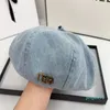 hatt basker hatt basker retro tvättade denim basker kvinnors all-match mode stift bokstäver etikett åttonal cap pumpa målare hattar