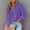 Blouses pour femmes Automne À Manches Longues Col En V Bouton Casual Coupe Ample Tunique Chemises De Travail Élégantes Pour Femmes Bureau Dame Couleur Unie Tops Blusa