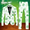 Herenpakken St-Patrick-Day Mannelijke jas en broek met lange mouwen Tweedelig pak Bedrukte knop Meerdere zakken Vakantie Terno Masculino