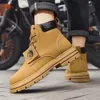 Hot Sale Fashion Green Work för bekvämt läder Mens Ankle Waterproof Platform Boots Men 2023 BOTA MASCULINA