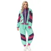 Kvinnors tvåbitar byxor vuxna kvinnor man 80s tracksuit retro hip hop windbreaker disco set colorblock womens pant set carnival öl festival