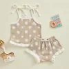 Clothing Sets Born Infant Baby Girl Summer Clothes Waffle Knit Flower Sleeveless Halter Top Ruffle Bloomer Shorts Set Cute Outfit 3pcs
