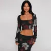 Damen Bademode Badeanzug Frauen 2024 Cover Up Strand Bad Ausgänge Damen Blumenstrauß Langarm Print Top Slim Fit Gesäß Rock Set