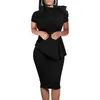 Casual Summer High Quality Bow O Neck Short Sleeve Slim Midi Dress Lady Bodycon Office Work Dresses for Women Professional 240105