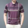 Polo Shirts for Men Summer Short Sleeve Tshirt Striped Plaid Letter Printing Button Loose Large Comfort Fashion Casual Tops 240106