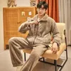 Men's Sleepwear Nightwear Pijamas Loungewear Turn-down Thicken Suit Zipper 2PCS Warm Sets Pajamas Winter Flannel Collar Home