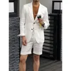 Men's Suits Summer Beach Linen Men With Short Pant Custom Made Wedding Groom Prom Terno Masculino Slim Fit Blazer 2 Pieces Jacket