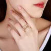 Personalized Gold Color Pearl Ring With Name Adjustable Open Design Cuban Chain Letter Zircon Rings For Women Girl 240106