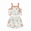 Ensembles de vêtements d'été pour bébés filles, vêtements côtelés, imprimé corail, bretelles spaghetti, débardeurs, shorts à taille élastique, tenues décontractées