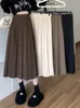 Houzhou Long Pleate Skirt Women Vintage Corean Fashion Solid High Weist Aline Midi School Girl Elegant Casuant الخريف 240106