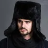 Berets Russische Männliche Männer Warme Pelz Bomber Hüte Solide Verdicken Earflap Caps Leifeng Schnee Wärmer Winter Herbst Mode Hut