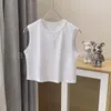 Summer tank top Women Tops Tees Crop Top Sexy Shoulder Tank Top Casual Sleeveless Womens Tanks round neck pullover Designer Anagram embroidered Cotton blend