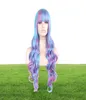 WoodFestival longue perruque bouclée ombre fibre synthétique cheveux perruques bleu rose mélange couleur lolita perruque cosplay femmes frange 80cm6471920