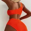 Mode sexig orange v-hals en-axel med hög midja bikini tvådelar kvinnors baddräkt kvinnor bikini strand kvinnor badkläder 240105