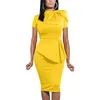 Casual Summer High Quality Bow O Neck Short Sleeve Slim Midi Dress Lady Bodycon Office Work Dresses for Women Professional 240105